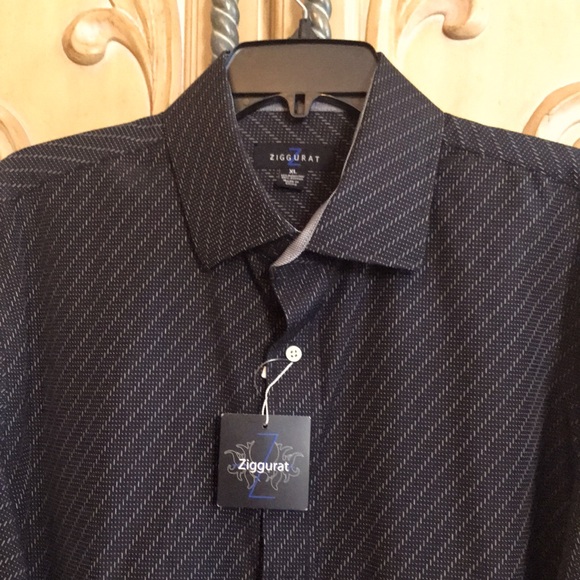 Ziggurat Mens Dress Shirt Black Black & White - Picture 5 of 9